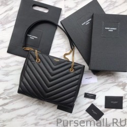 Copy YSL Saint Laurent Grain Embossed Shopping Handbag Black