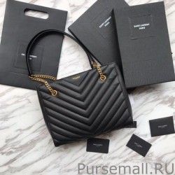 Copy YSL Saint Laurent Grain Embossed Shopping Handbag Black