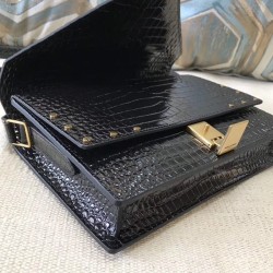 Replicas YSL Saint Laurent Margaux Satchel Crocodile Embossed Black