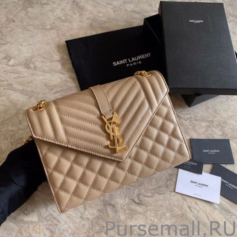 Fashion YSL Saint Laurent Medium Envelope Bag Mix Matelasse Apricot