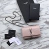 Copy YSL Saint Laurent Mini Kate Chain Wallet Crocodile Embossed Leather Apricot