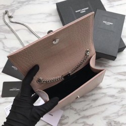 Copy YSL Saint Laurent Mini Kate Chain Wallet Crocodile Embossed Leather Apricot