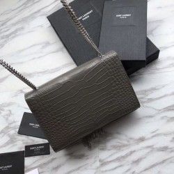 1:1 Mirror YSL Saint Laurent Mini Kate Chain Wallet Crocodile Embossed Leather Army green