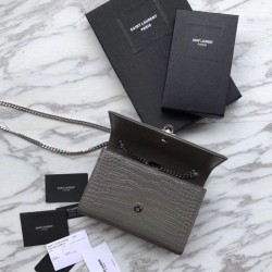 1:1 Mirror YSL Saint Laurent Mini Kate Chain Wallet Crocodile Embossed Leather Army green