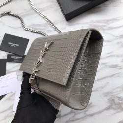 1:1 Mirror YSL Saint Laurent Mini Kate Chain Wallet Crocodile Embossed Leather Army green