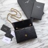 Perfect YSL Saint Laurent Mini Kate Chain Wallet Crocodile Embossed Leather Black Gold Hardware