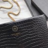 Perfect YSL Saint Laurent Mini Kate Chain Wallet Crocodile Embossed Leather Black Gold Hardware