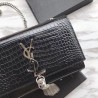 UK YSL Saint Laurent Mini Kate Chain Wallet Crocodile Embossed Leather Black Silver Hardware