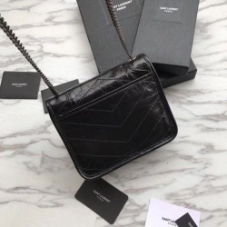 Copy YSL Saint Laurent Niki Chain Wallet Crinkled Vintage Leather Black