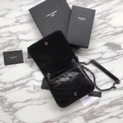 Copy YSL Saint Laurent Niki Chain Wallet Crinkled Vintage Leather Black