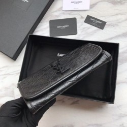 Perfect YSL Saint Laurent Niki Large Wallet Crinkled Vintage Leather Black