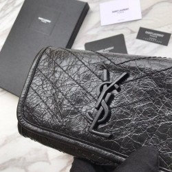 Perfect YSL Saint Laurent Niki Large Wallet Crinkled Vintage Leather Black