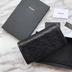 Perfect YSL Saint Laurent Niki Large Wallet Crinkled Vintage Leather Black