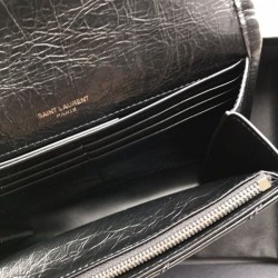 Perfect YSL Saint Laurent Niki Large Wallet Crinkled Vintage Leather Black