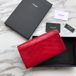 High Quality YSL Saint Laurent Niki Large Wallet Crinkled Vintage Leather Red