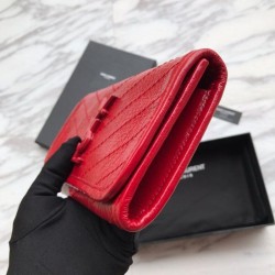 High Quality YSL Saint Laurent Niki Large Wallet Crinkled Vintage Leather Red