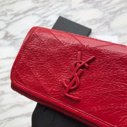 High Quality YSL Saint Laurent Niki Large Wallet Crinkled Vintage Leather Red