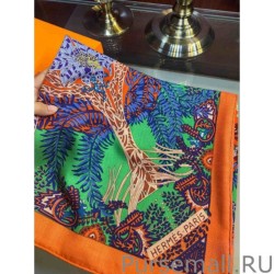 Inspired Hermes Floral Print Cashmere Shawl 140 Orange