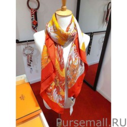 Cheap Hermes Landscape Cashmere Silk Shawl 140 Orange