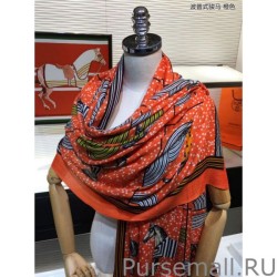 Inspired Hermes Pop horse Cashmere Shawl 110 x 200 Orange