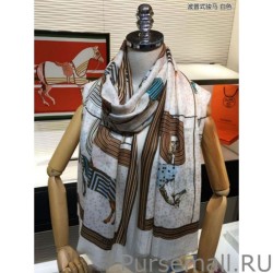 Top Quality Hermes Pop horse Cashmere Shawl 110 x 200 White