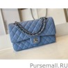 7 Star Classic Flap Bag A1112 Blue Silver Hardware