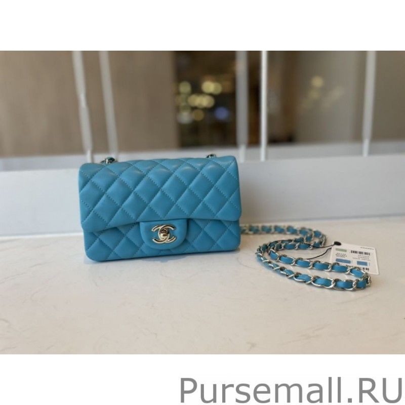 AAA+ Classic Flap Bag A1112 Light Blue Gold Hardware