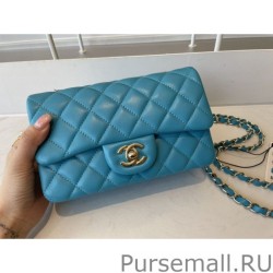 AAA+ Classic Flap Bag A1112 Light Blue Gold Hardware