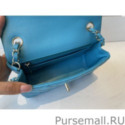AAA+ Classic Flap Bag A1112 Light Blue Gold Hardware