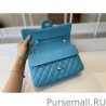 Inspired Classic Flap Bag A1112 Light Blue Silver Hardware