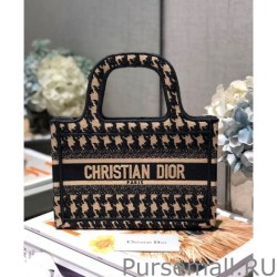 Wholesale Christian Dior Mini Houndstooth Embroidery Book Tote Handbag Cream