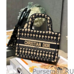 Wholesale Christian Dior Mini Houndstooth Embroidery Book Tote Handbag Cream