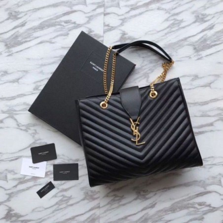 Top Quality YSL Saint Laurent Shoping Bag Graind leather Black