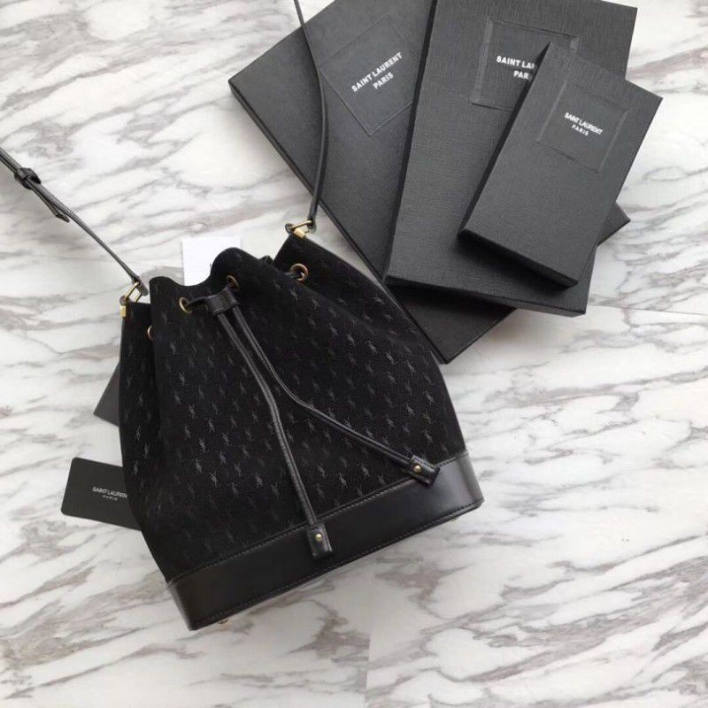 Perfect YSL Saint Laurent Teddy Bucket Bag Matte leather Black