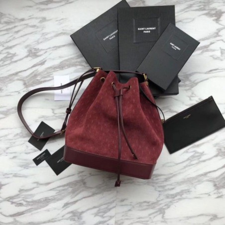 High YSL Saint Laurent Teddy Bucket Bag Matte leather Claret