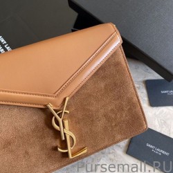 High Quality YSL Saint Laurent Cassandra Medium Suede Bag Brown