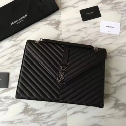 High YSL Saint Laurent Envelope Large Bag Grain Poudre Embossed Leather Silver Hardware