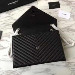 High YSL Saint Laurent Envelope Large Bag Grain Poudre Embossed Leather Silver Hardware