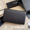 Designer YSL Saint Laurent Monogram Envelope Chain Wallet Grained Leather Black Black Hardware