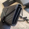 Designer YSL Saint Laurent Monogram Envelope Chain Wallet Grained Leather Black Black Hardware