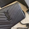 Designer YSL Saint Laurent Monogram Envelope Chain Wallet Grained Leather Black Black Hardware