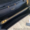 Replicas YSL Saint Laurent Monogram Envelope Chain Wallet Grained Leather Black Gold Hardware