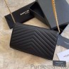 Replicas YSL Saint Laurent Monogram Envelope Chain Wallet Grained Leather Black Gold Hardware