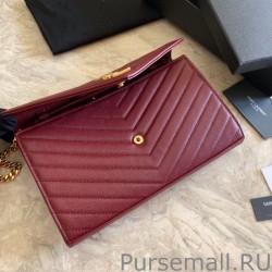 Inspired YSL Saint Laurent Monogram Envelope Chain Wallet Grained Leather Claret