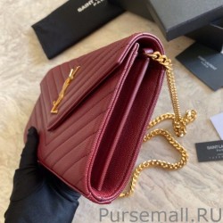 Inspired YSL Saint Laurent Monogram Envelope Chain Wallet Grained Leather Claret