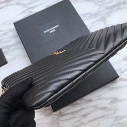 Top YSL Saint Laurent Monogram Tablet Pouch Matelasse Leather Black