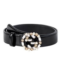 High Gucci Leather Belts With Pearl And Crystal Interlocking G Buckle 388989 DKE1G 1095