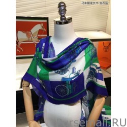 High Quality Hermes Carriage Solitaire Cashmere Shawl 110 x 200 Blue