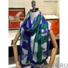 High Quality Hermes Carriage Solitaire Cashmere Shawl 110 x 200 Blue