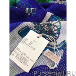 High Quality Hermes Carriage Solitaire Cashmere Shawl 110 x 200 Blue